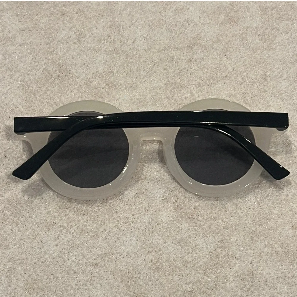 Kids Round Milky White and Black Two Tone Retro Sunglasses Translucent Frames